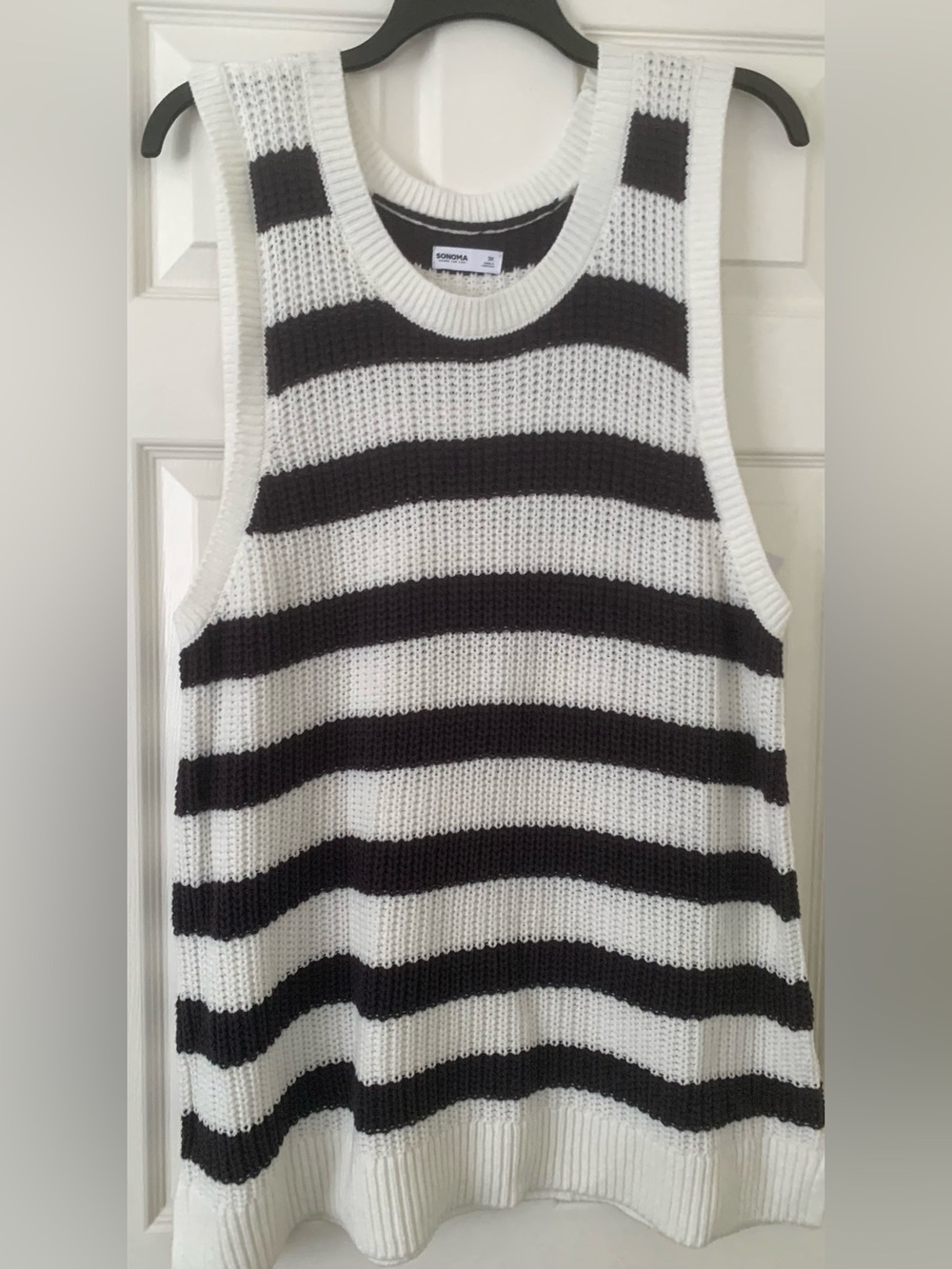 NWT Sonoma Black and White Striped Knit Sleeveless Sweater Vest